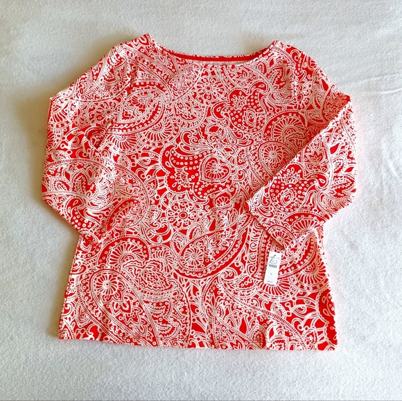 NWT Talbots Cotton Bateau Neck Tee - Paisley Scroll, Size L - Picture 9 of 16